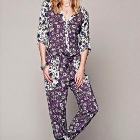 Free People Womens Leila Floral Jumpsuit Romper‎ Long Sleeve Lightweight Small - Picture 1 of 10